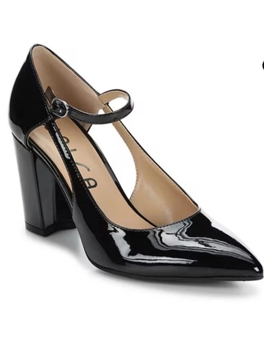 Unisa Milago Black Patent Mary Jane Pointed Block Heel Pump- size 11